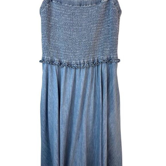 Gap Smocked Medium Empire Waist Blue Midi Dress Asymmetrical Hem - Picture 7 of 12
